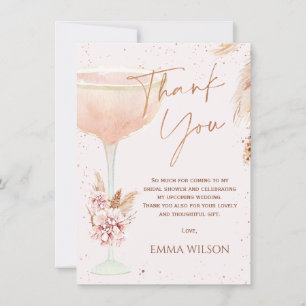 Tarjeta de agradecimiento a Boho Pampas Rosa Gold