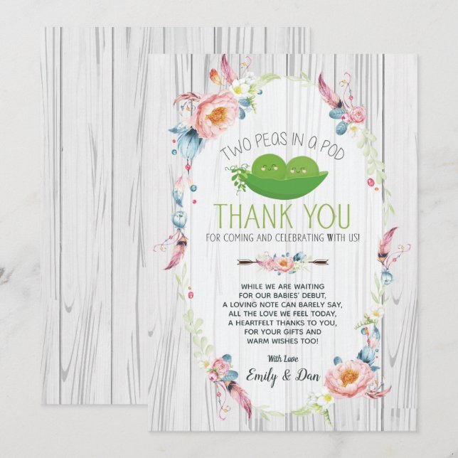 Tarjeta de agradecimiento a Boho Peas en un Pod Tw (Anverso / Reverso)