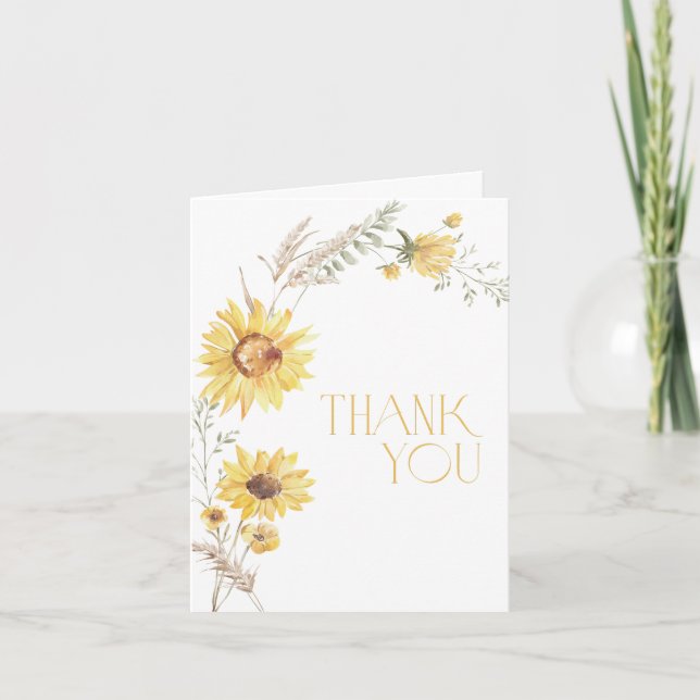 Tarjeta de agradecimiento a Boho Sunflower Bridal  (Anverso)