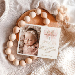 Tarjeta de agradecimiento a Bow Rosa Baptism Flat