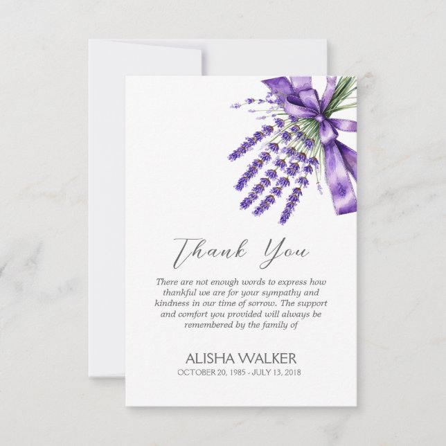 Tarjeta de agradecimiento a Cinta Lavender Funeral (Anverso)