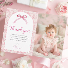 Tarjeta de agradecimiento a Coquette Bow Pink Bird