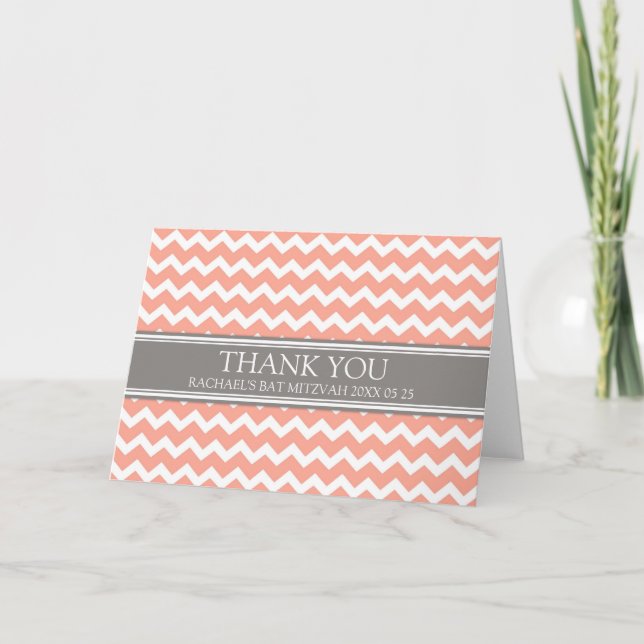 Tarjeta de agradecimiento a Coral Gray Chevron Bat (Anverso)
