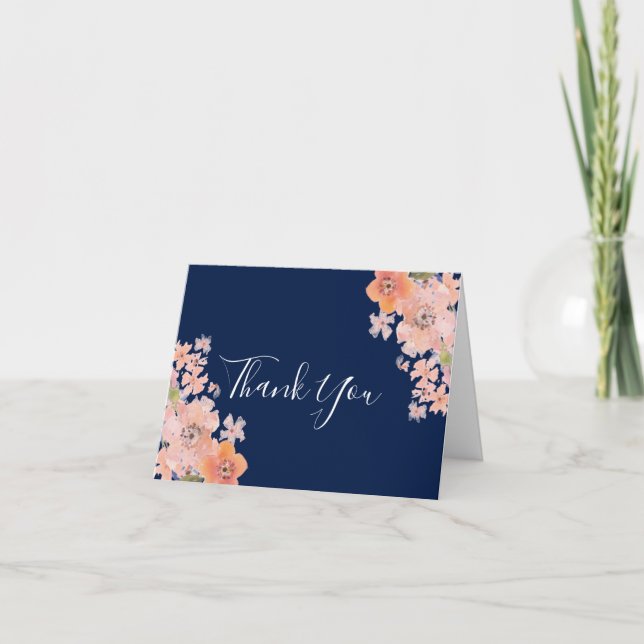 Tarjeta de agradecimiento a Coral & Navy Floral Sc (Anverso)