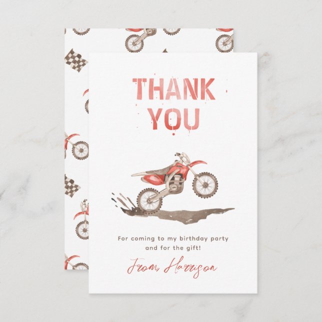 Tarjeta de agradecimiento a Dirt Bike Birthday | B (Anverso / Reverso)