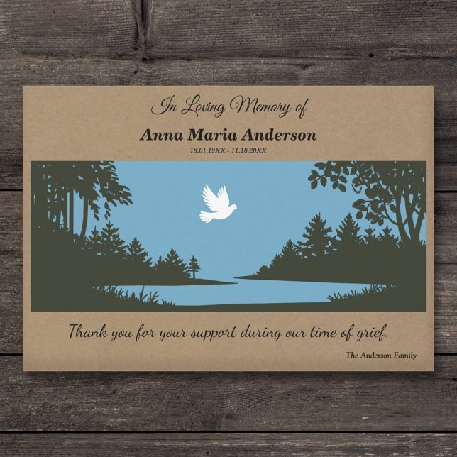Tarjeta de agradecimiento a Dove & Nature Scene Ru (Dove & Nature Scene Rustic Funeral Thank You Card)