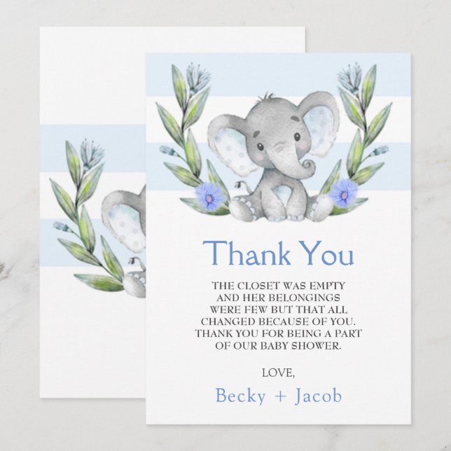 Tarjeta de agradecimiento a Elephant Boy Baby Show (Anverso / Reverso)