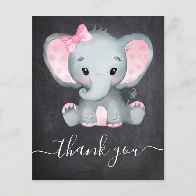 Tarjeta de agradecimiento a Elephant Chica Baby Sh (Anverso)