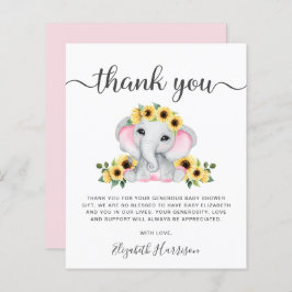 Tarjeta de agradecimiento a Elephant Sunflower Bab