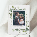 Tarjeta de agradecimiento a Eucalyptus Green Folia<br><div class="desc">Esta tarjeta de agradecimiento fotográfico presenta eucaliptos de color de agua pintados,  hojas verdes y caligrafía simple. Esto será perfecto para bodas,  graduaciones,  aniversarios y eventos similares.</div>