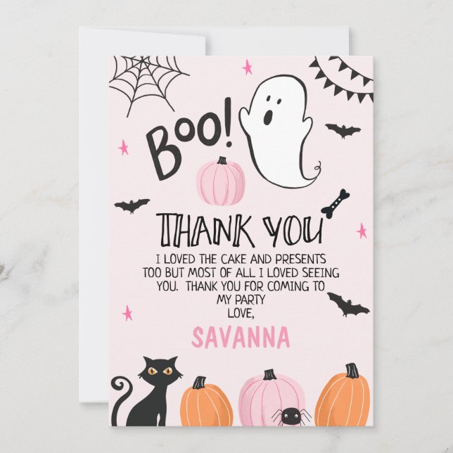 Tarjeta de agradecimiento a Fantasma Rosa Hallowee (Anverso)