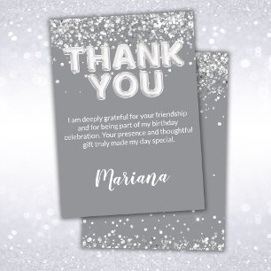 Tarjeta de agradecimiento a Fiesta gris y plateado