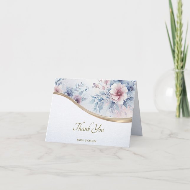 Tarjeta de agradecimiento a Floral Azul Rosa Azul  (Anverso)