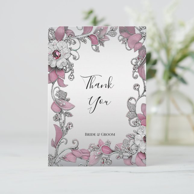 Tarjeta de agradecimiento a Floral blanca rosada p (Anverso de pie)