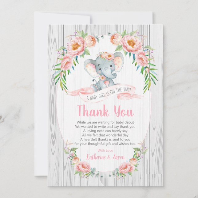 Tarjeta de agradecimiento a Floral Boho Elephant B (Anverso)