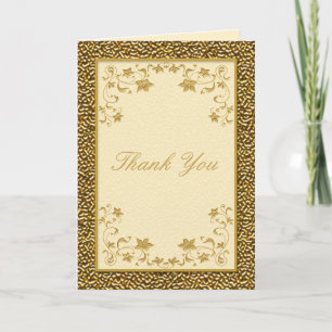Tarjeta de agradecimiento a Floral de marfil y oro