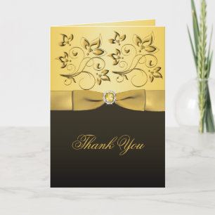 Tarjeta de agradecimiento a Floral de oro y negro
