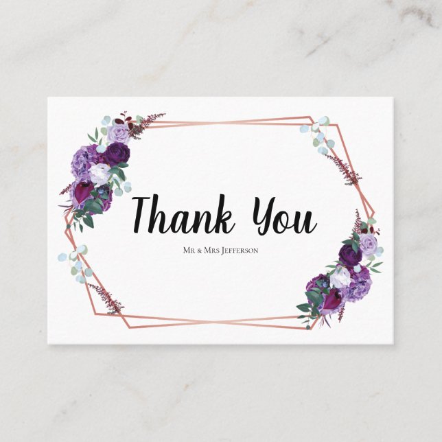 Tarjeta de agradecimiento a Floral Púrpura Moderna (Anverso)