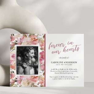 Tarjeta de agradecimiento a funeral de foto floral