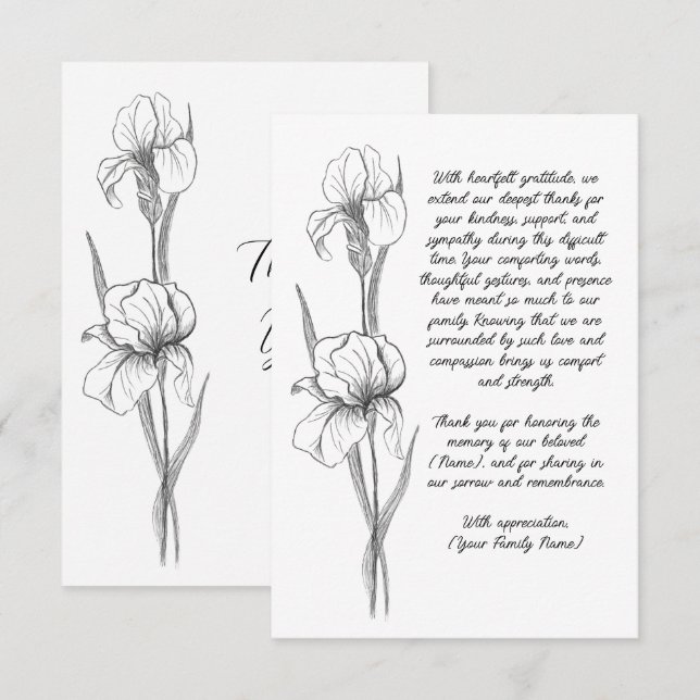 Tarjeta de agradecimiento a funeral de personaliza (Anverso / Reverso)