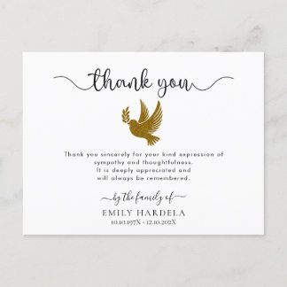 Tarjeta de agradecimiento a funeral elegante Gold