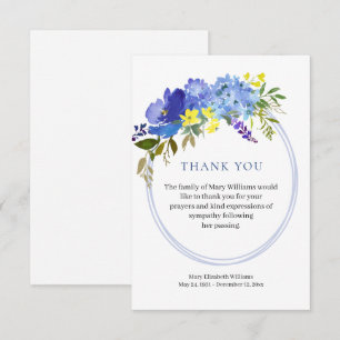 Tarjeta de agradecimiento a Funeral Floral Azul de