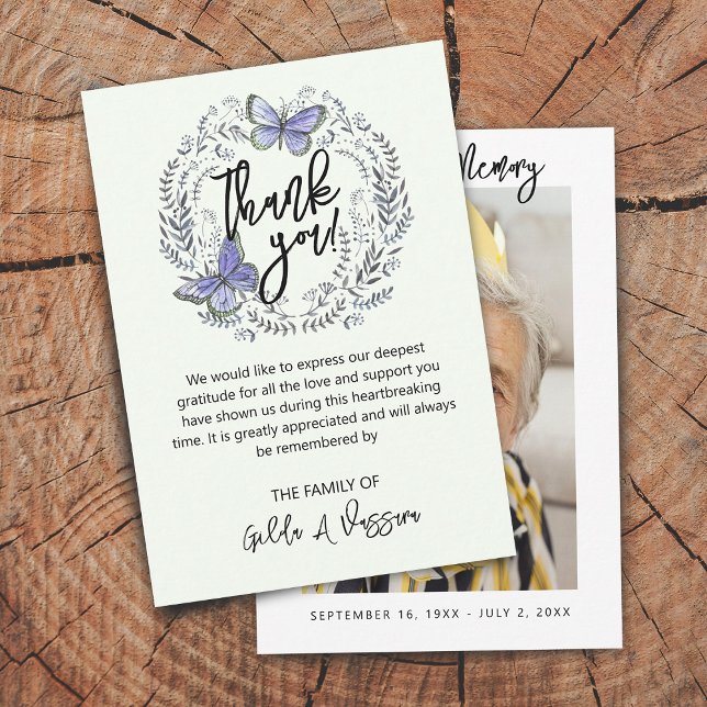 Tarjeta de agradecimiento a funeral floral de mari (3.5"x5" Butterfly Floral Funeral Thank You Card)