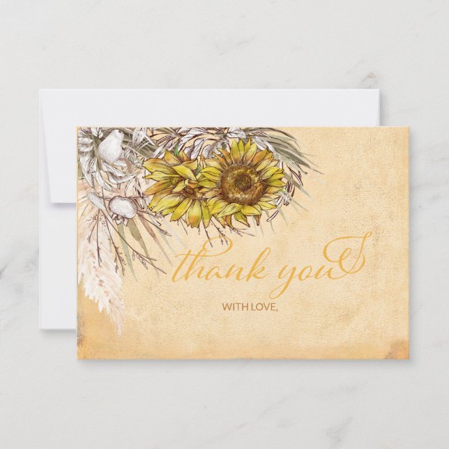 Tarjeta de agradecimiento a girasol y hierba rusos (Anverso)