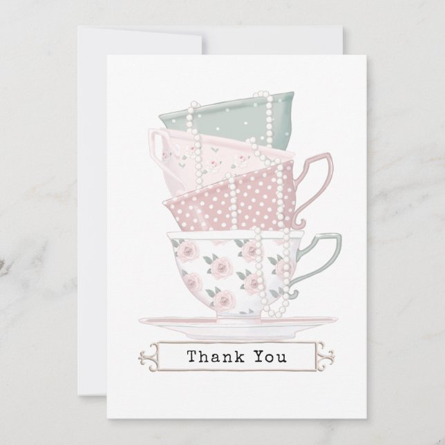 Tarjeta de agradecimiento a Girly Moda Teacup Stac (Anverso)