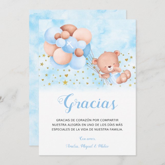 Tarjeta de agradecimiento a Gracias Bautizo Españo (Anverso / Reverso)