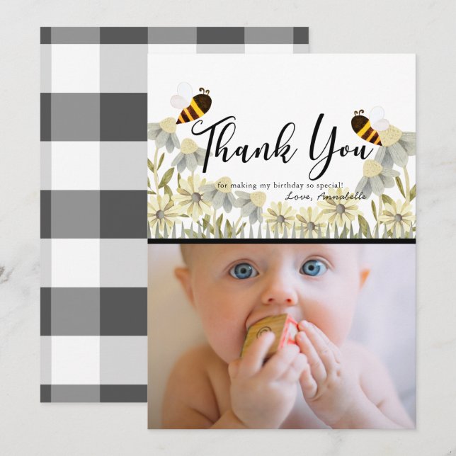 Tarjeta de agradecimiento a Honey Bee Daisy White  (Anverso / Reverso)