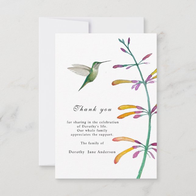 Tarjeta de agradecimiento a Hummingbird (Anverso)