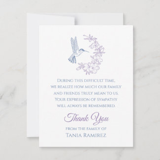 Tarjeta de agradecimiento a Hummingbird y Flower S