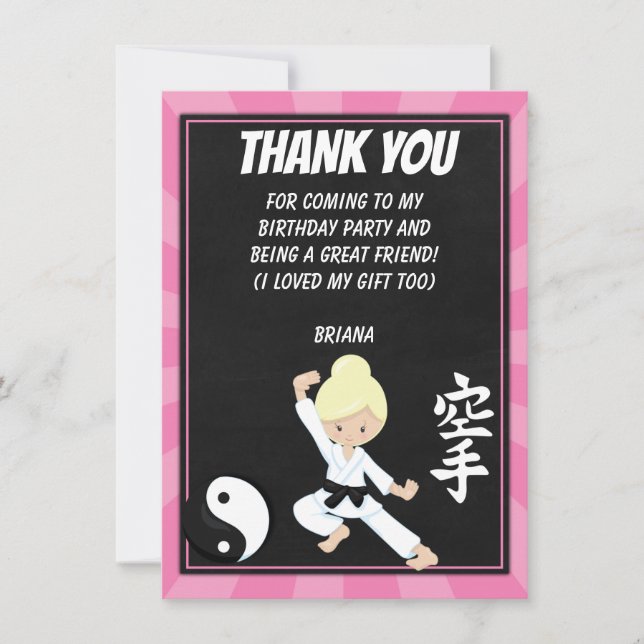 Tarjeta de agradecimiento a Karate Blonde Chica de (Anverso)