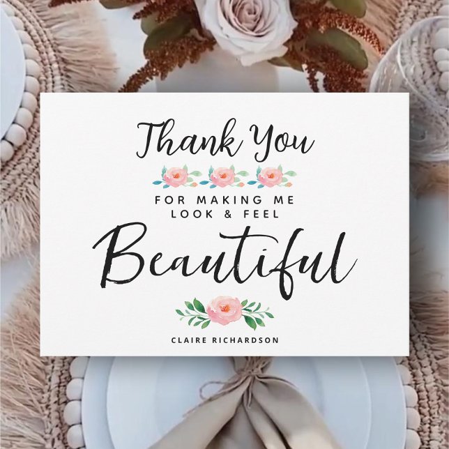 Tarjeta de agradecimiento a la artista de maquilla (Wedding Makeup Artist Floral Thank You Card)