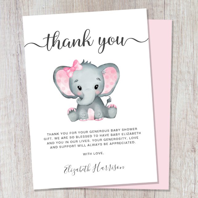 Tarjeta de agradecimiento a la bebé elefante rosa (Subido por el creador)