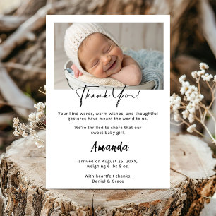 Tarjeta de agradecimiento a la bebé personalizado 