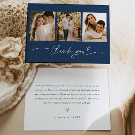 Tarjeta de agradecimiento a la Boda de fotos azul 