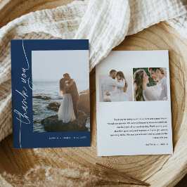 Tarjeta de agradecimiento a la Boda de fotos azul 