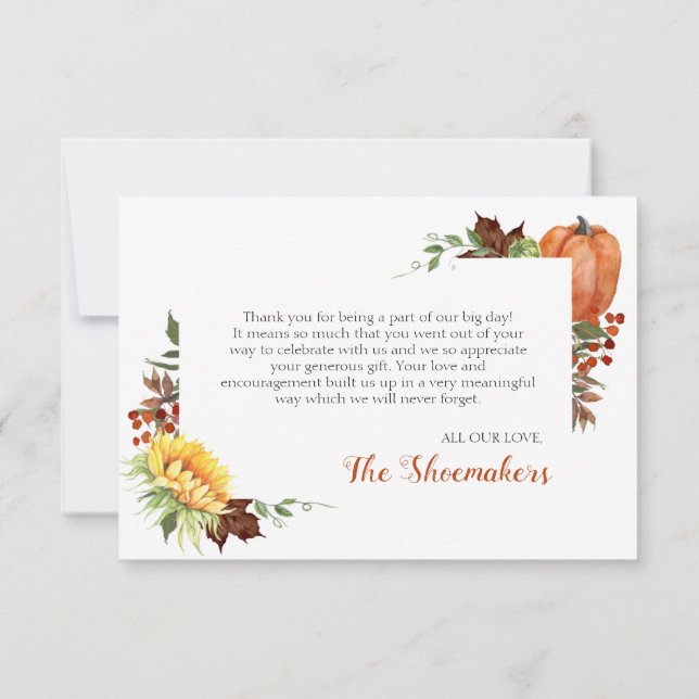 Tarjeta de agradecimiento a la boda de la caída de (Reverso)