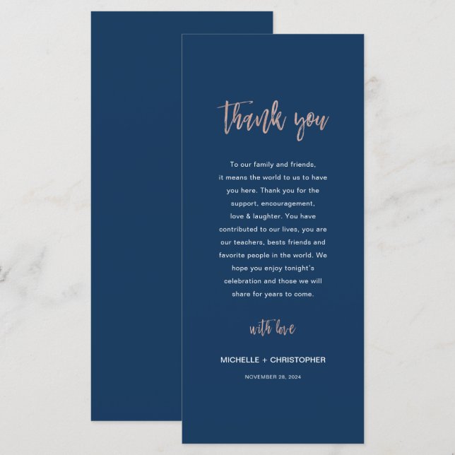 Tarjeta de agradecimiento a la Boda de Moda Navy & (Anverso / Reverso)