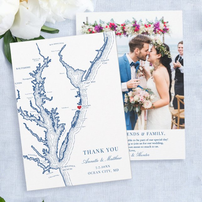 Tarjeta de agradecimiento a la Boda de Ocean City  (These Ocean City Maryland photo thank you cards are perfect for your Maryland destination wedding
)