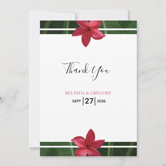 Tarjeta de agradecimiento a la Boda de Plumeria Ro (Reverso)