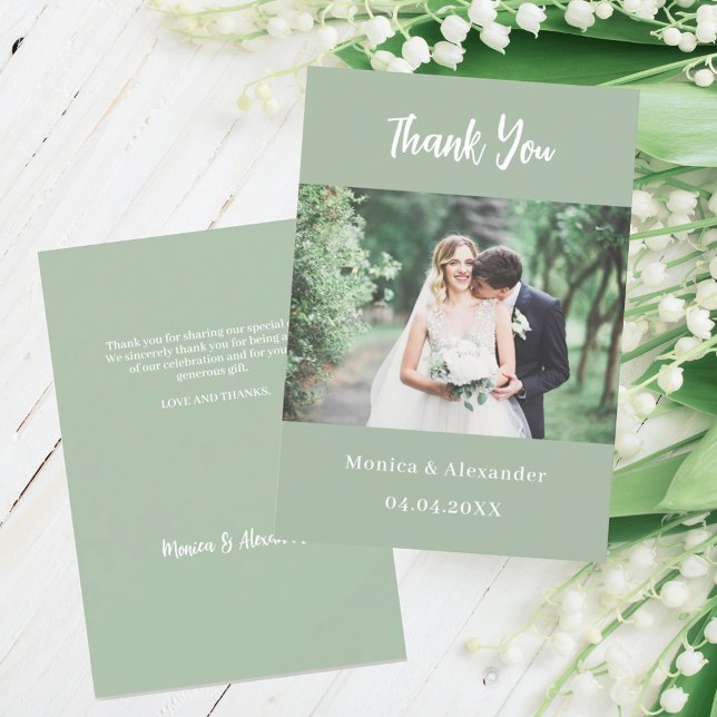 Tarjeta de agradecimiento a la boda moderna verde  (Subido por el creador)