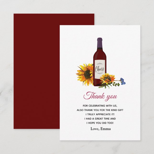 tarjeta de agradecimiento a la botella de vino gir (Anverso / Reverso)
