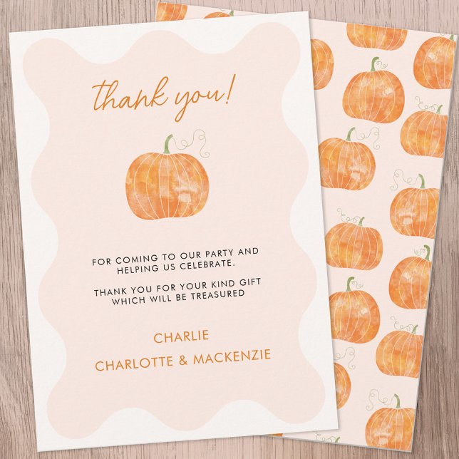 Tarjeta de agradecimiento a la Calabaza Otoño (Cute pumpkin personalized autumn fall themed thank you card)