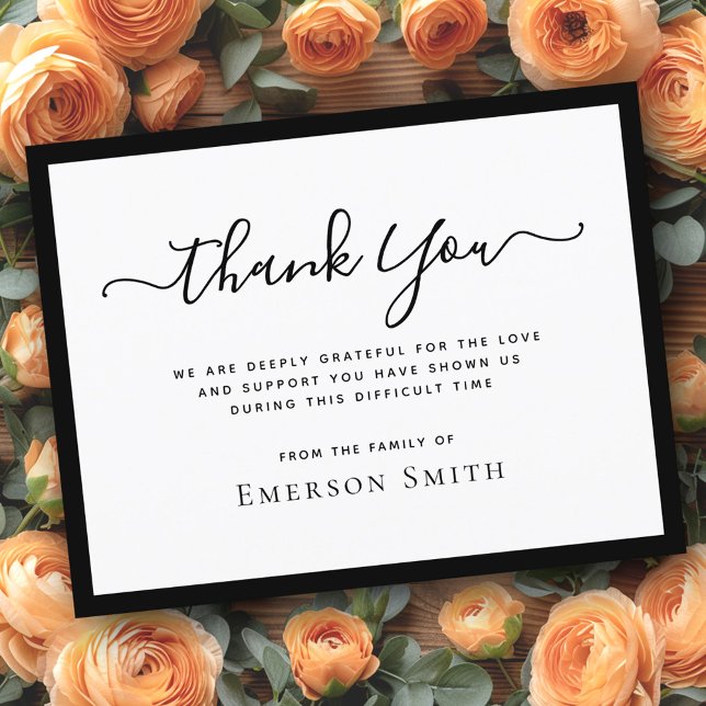 Tarjeta de agradecimiento a la caligrafía del bord (Black border calligraphy sympathy thank you card)