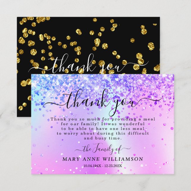 Tarjeta de agradecimiento a la comida funeraria Pu (Anverso / Reverso)