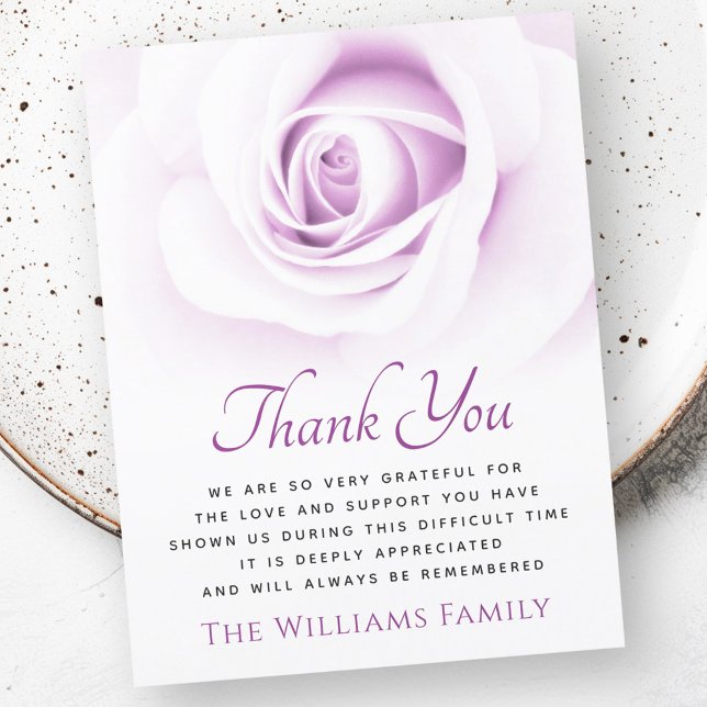 Tarjeta de agradecimiento a la compasión funeraria (Purple rose funeral sympathy thank you card)
