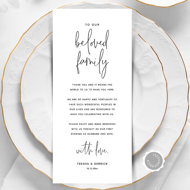 Tarjeta de agradecimiento a la configuración del l (Modern Minimalist Wedding Place Setting Thank You Card, Dinner Place Decor, Online Editable)
